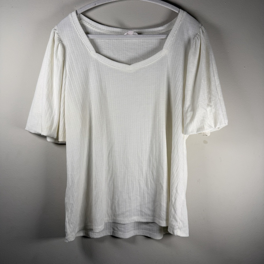 Lauren Conrad White XL Puff Sleeve Round Neck Blouse Boho Top Plus Size - Picture 1 of 8